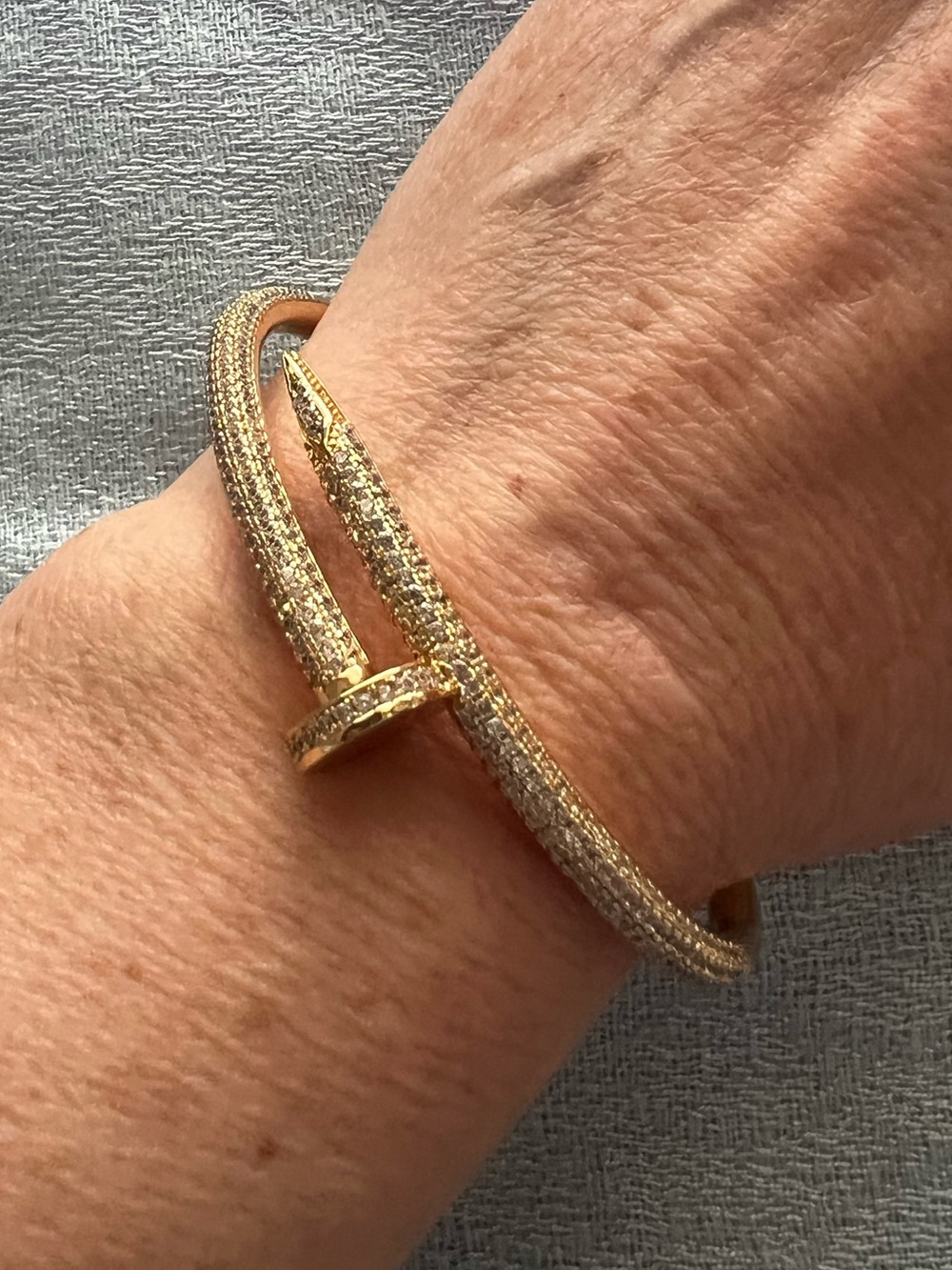 Gold Pavé Nail-Style Open Cuff Bracelet - Women Jewelry